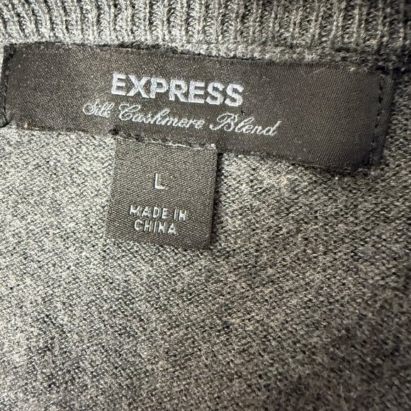 Express Long Sleeve V-Neck Sweater Silk/Cashmere Blend Gray Lavendar Argile Sz L - Picture 2 of 7